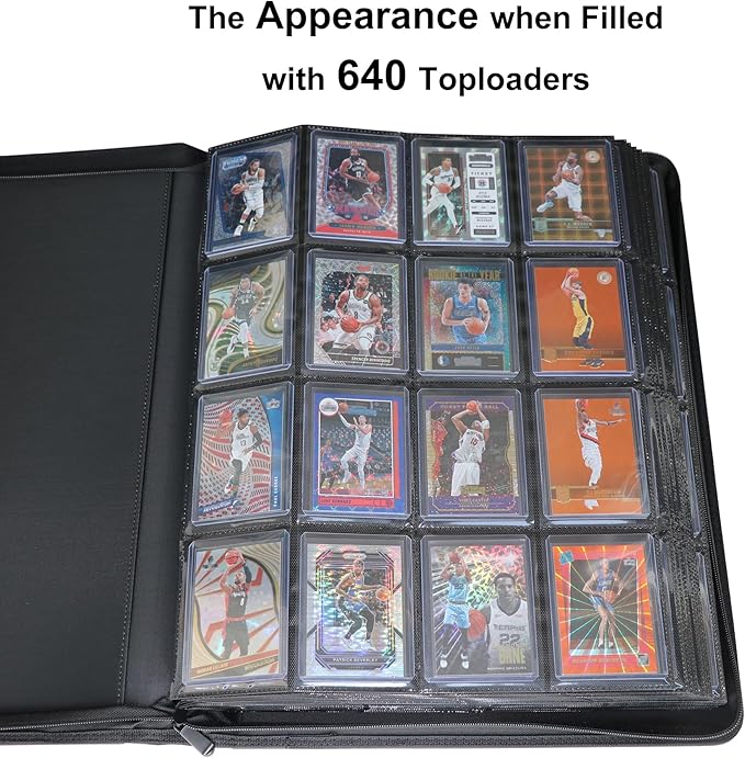 GrinOwl 16 Pocket Top loader Binder, Holds 640 Top Loaders, Large Top loader Card Binder with Sleeves for Cards in 3" x 4" Top loaders (White)