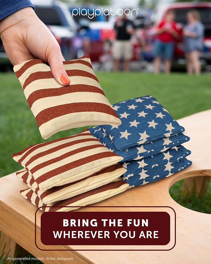 Play Platoon Cornhole Bags Weather Resistant- Set of 8 Regulation Bean Bags for Tossing- Official Professional Size & Weight Corn Hole Bags Two Color All Weather Cornhole Beans Bag Set with Tote Bag