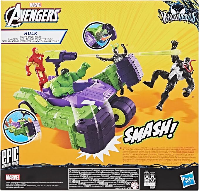 Marvel Avengers VenomVersus Epic World of Action Hulk Blast & Smash Truck Figure & Vehicle Set, 4-Inch Super Hero Toys for Kids Ages 4+