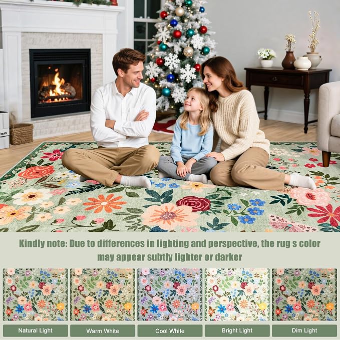 Runner Rug for Entryway: 2x5 Kitchen Rugs Non Slip Washable Ultra-Thin Soft Floral Carpet Indoor Floor Stain Resistant Carpets for Hallway Bedroom Kitchen Laundry Bathroom Dorm Green