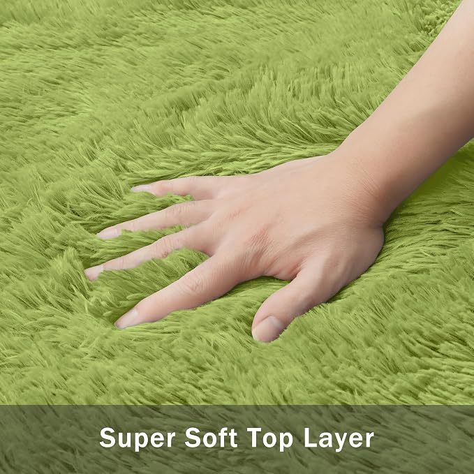 8x10 Area Rug for Living Room:Ultra Soft Fluffy Shag Light Green Rugs,Large Fuzzy Plush Indoor Non Slip Carpet Washable Rug for Bedroom Kids Nursery Office Dorm Modern Decor(Grass Green 8'x10')