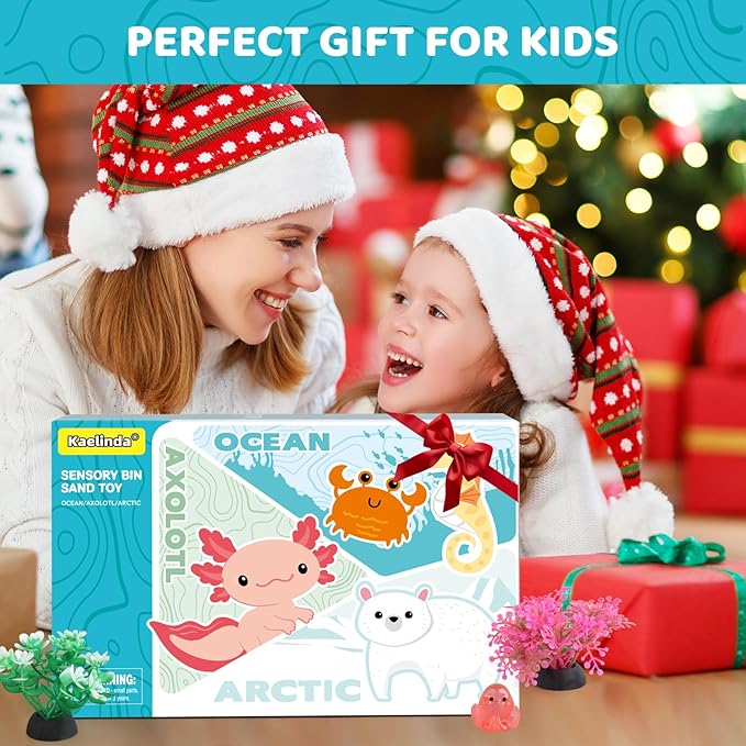 Kaelinda Axolotl Sensory Bin for Kids - Axolotl Toys Sand Sensory Bin with Lid, Art and Craft Axolotl Gifts Sensory Bin Sand for Kids Boys Girls 3-4 5-8 8-12 Birthday Christmas Gifts