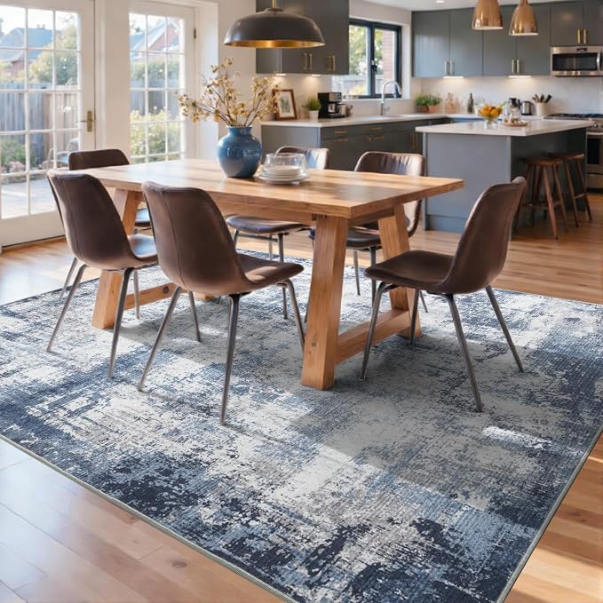 5x7 Ft Area Rugs for Living Room, Soft Non-Slip Washable Rugs Modern Abstract Pattern Carpet for Bedroom Indoor Floor Nursery Home Decor (Blue)