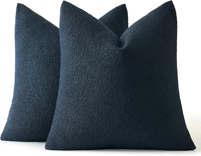 MIULEE 22x22 Decorative Euro Sham Boucle Couch Pillow Covers Navy Blue | Set of 2 Textured Neutral Throw Pillow Covers, Accent Solid Pillowcases, Sofa Living Room Home Decor