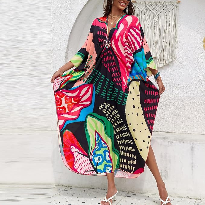 SXMURP Moomoo Dresses for Women, Caftan Dresses for Women Tropical Hawaiian Cotton Cover Ups Bathing Suit Loungewear Swimsuit