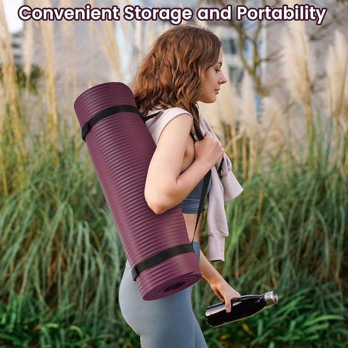 Fitvids Yoga Mat, 1/2-Inch Extra Thick High Density Exercise Mat, Anti-Tear Exercise Yoga Mat with Carrying Strap, Suitable for Various Yoga Exercises