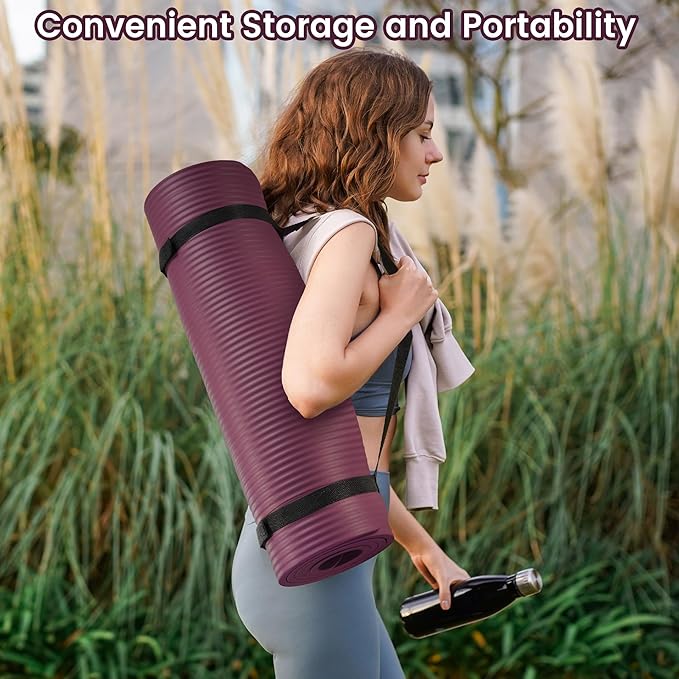 Peekabu 1 or 1/2 Inch Yoga Mat Thick Exercise Workout Mat with Extra Carry Strap Non-slip Fitness Mat Gym Pilates Mat for Stretching & Floor Home Workout Outdoor Training
