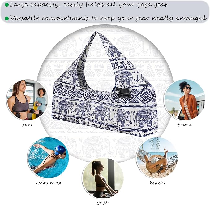 Large Yoga Mat Bag Yoga Bags and Carriers Fits All You Stuff Yoga Tote Bag with Yoga Mat Strap, Elastic Pockets and Zipper Pockets