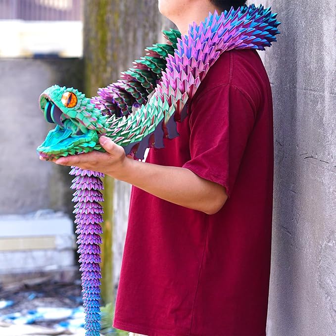 Super Large 3D Printed snake with a movable mouth,47.4inch,Flexible Realistic Articulated Animal Fidget Toys,Mystery Figurines Gifts ,Executive Desk Décor and Festival Collectible (colorfulA 79inch)
