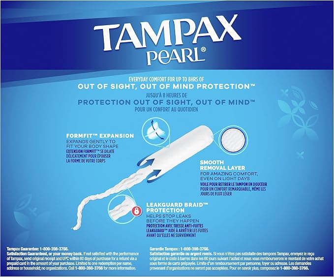 Tampax Pearl Tampons for Women, with LeakGuard Braid, Super Plus Absorbency, Unscented, 100 Count (Pack of 2)