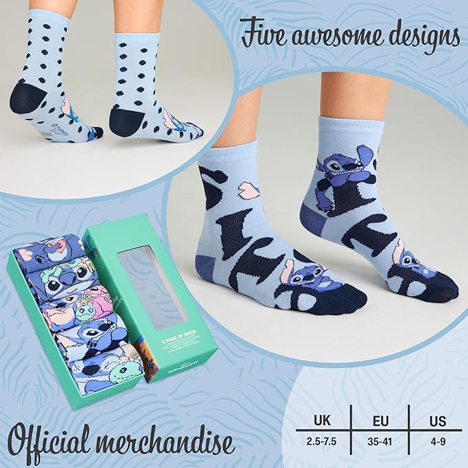 Disney Stitch Socks Gifts for Women Teens, US Size 4-9, Baby Yoda Pack of 5 Fuzzy Casual Crew Socks for Home Sleep Winter