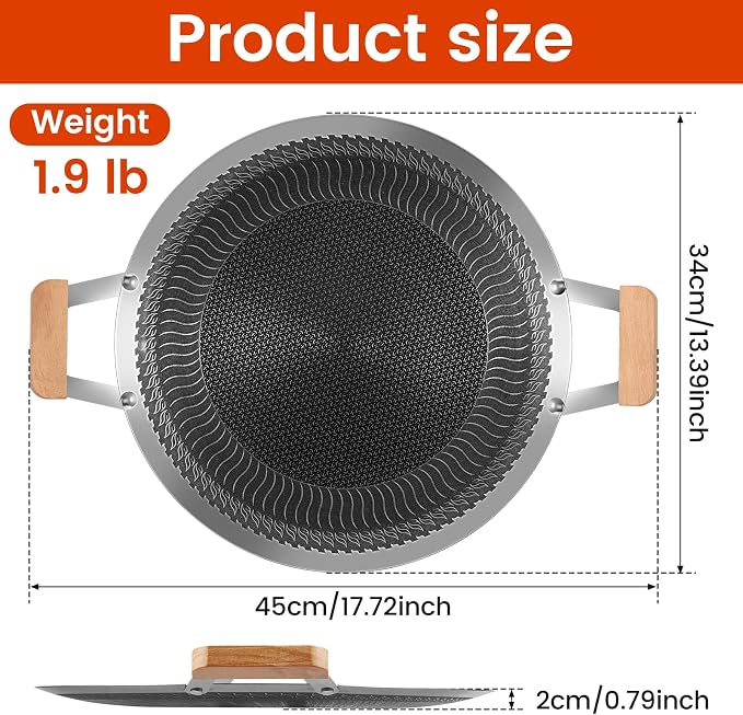 Korean Style BBQ Grill Pan, Portable Non Stick Stainless Steel BBQ Griddle Pan with Handle, Honeycomb Round Stovetop Grill for Outdoor Camping Gathering