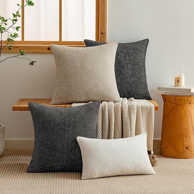a moment Black Chenille Throw Pillow Covers 12x20 Inch Pack of 2 Modern Decorative Throw Pillow Covers Farmhouse Cross Covers Home Decor for Sofa Bedroom Living Room