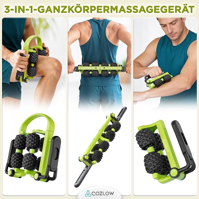 COZLOW 3 in 1 Lymphatic Drainage Massage Tool - Back Massager - Cellulite Roller - Arm + Leg Muscle Trigger Point Myofascial Release