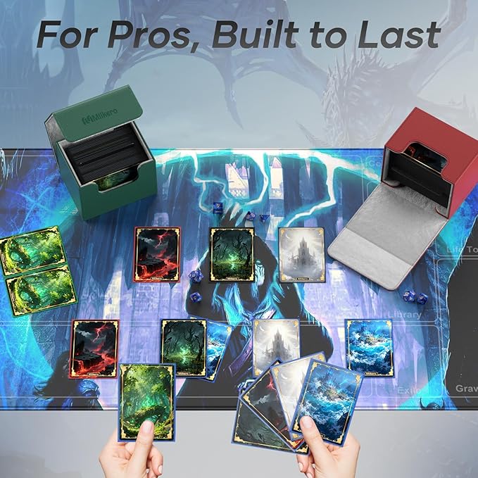Mlikero Card Deck Box, Commander Deck Box Holds 100+ Double-Sleeved Cards with 2 Dividers, Leather Magnetic Closure Card Box Fit for MTG, TCG (Green)