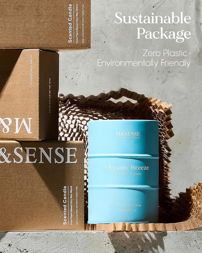 M&SENSE Oceanic Breeze Scented Candles Large Summer Candle, Beach Soy Candles 21.2oz 120 Hour Slow Burning,Aromatherapy Candle for Stress Relief Meditation Relaxing