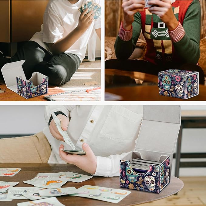 DEGDFSGR for TCG MTG Card Game Storage Box Organizer Trading Card Case Commander Deck Box Magnetic Closure Creative Pattern Up to 200 Cards, Sugar Skull Pattern