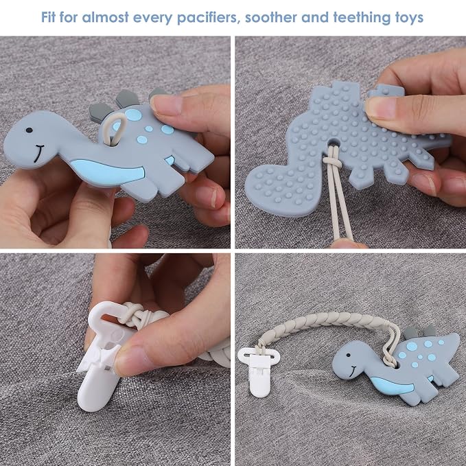 6-Pack Silicone Pacifier Clips with a Woven Rope Shape for Baby Boys and Girls - Flexible and Rust-Free Holders for Teething Relief and Baby Essentials, Safe for Newborns (Grey)