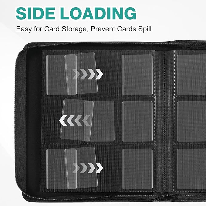 Toploader Binder, Holds 360 Toploaders, 100 Toploaders INCLUDED, 9-Pocket PU Cover Top Loader Binder for 3" x 4" Rigid Toploader, Ringless Double-Sided Toploader Card Binder for TCG, Sport Cards