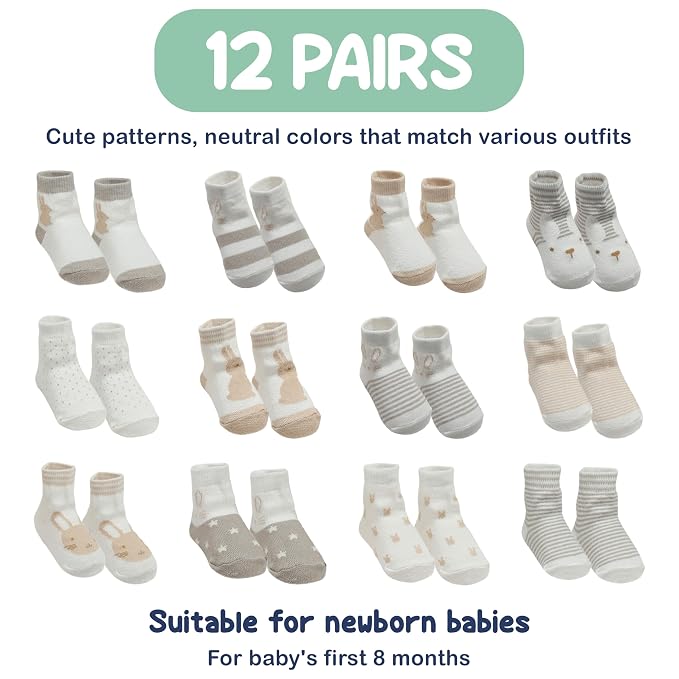 Mother's Choice Organic Cotton Baby Sock Shoes for Baby Girl and Boys 0-6 Months - 12 pairs Soft and Cozy Baby Socks, Gentle Newborn Socks, Perfect Infant Footwear for Comfort and Everyday Use