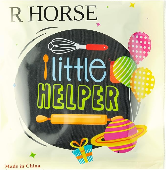 R HORSE 2Pcs Kid Apron and Chef Hat Set Adjustable Children Black Kitchen Apron Dress up Role Play Chef Toy Cooking Baking Painting and Training Kits Kid Funny Cooking Gift Birthday Gift for Kids