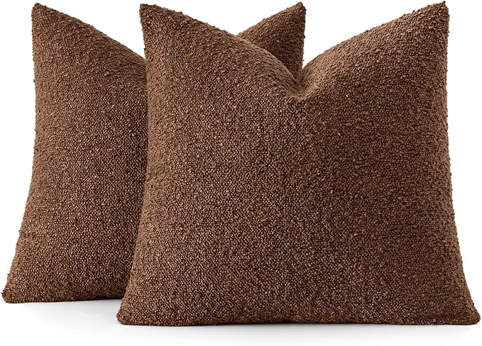 MIULEE 18x18 Decorative Lumbar Boucle Couch Pillow Covers Chestnut Brown | Set of 2 Textured Neutral Fall Autumn Throw Pillow Covers, Accent Solid Pillowcases, Sofa Living Room Home Decor