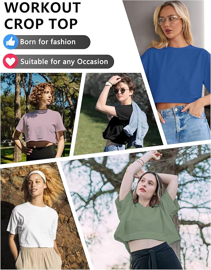 Dalavch 4/6 Pack Women's Crop Top Short Sleeve Athletic Workout Loose Fit | Sports, Exercise, Yoga, Running, Hiking, Gym, Boxy, Baggy, Casual, Tees, Activewear, Cropped, T-Shirts