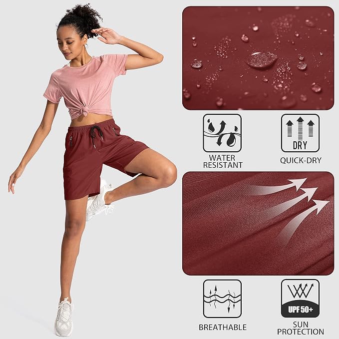 SANTINY Women's 5''/ 7''/9'' Hiking Cargo Shorts Quick Dry Lightweight Summer Shorts for Women Athletic Golf Zipper Pockets