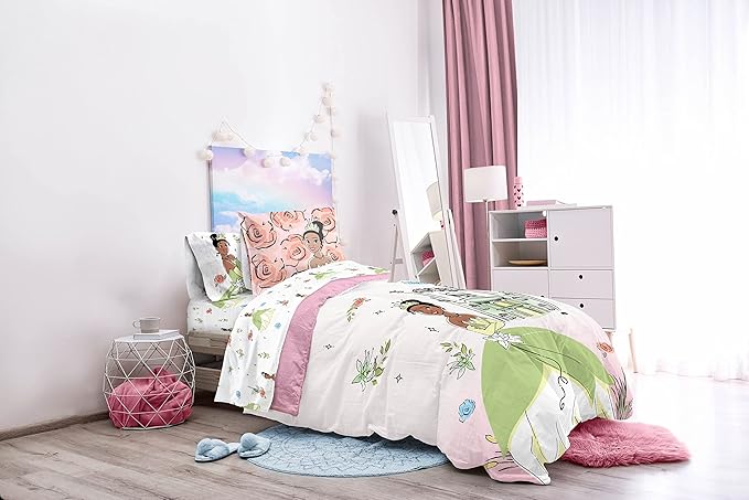 Jay Franco Disney The Princess and The Frog Beauty & Grace 7 Piece Full Size Bed Set - Includes Comforter & Sheet Set Featuring Tiana - Super Soft Bedding Fade Resistant Microfiber (Official Product)