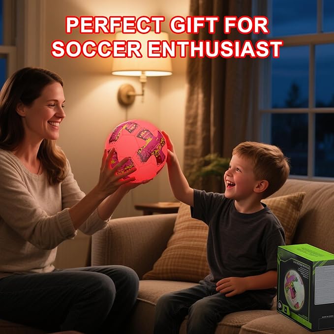 MOONTOY Light-Up Soccer Ball with LED Lights, Official Size 5 Soccer Ball for Kids, Teens & Adults - Perfect for Night Games, Training, and Outdoor Fun - Includes Spare Batteries