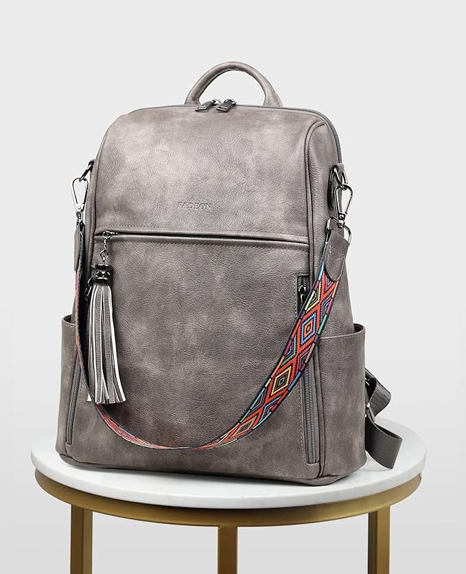 FADEON Leather Backpack Purse for Women Designer Travel Backpack Purses PU Fashion Ladies Shoulder Bag with Tassel