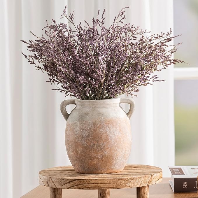 Dobbyby Ceramic Flower Small Vase 6 inch Farmhouse Rustic Vase Decorative Pottery Terracotta Vases for Home Decor Table Mantle Fireplace Living Room Bathroom Wedding Centerpiece