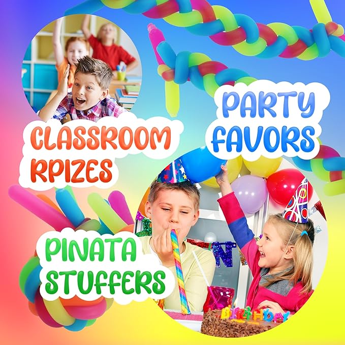 25 Pack Monkey Noodles - Fidget Stretchy Sensory Toys for Kids & Toddlers - Autism Sensory Products - Stretchy String - Party Favors & Treasure Box Toys for Classroom & Easter