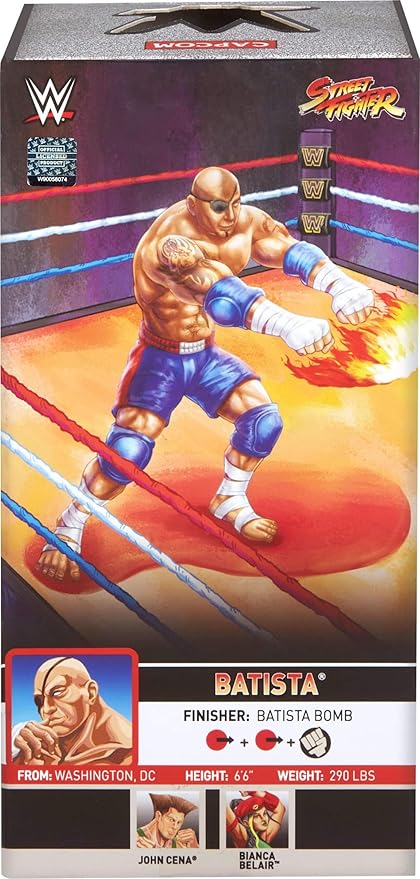 WWE Batista As Sagat x Street Fighter Cross Over Mattel Elite Action Figures & Accessories, 6-inch Toy Collectible Mashup Set JLD74