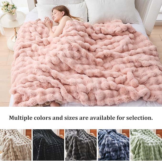 Faux Fur Throw Blanket for Couch, 1000 GSM Cozy Fuzzy Fluffy Soft Plush Thick Bubble Sherpa Blanket for Sofa Bedroom Living Room, Mothers Day Birthday Gifts for Women Home Decor