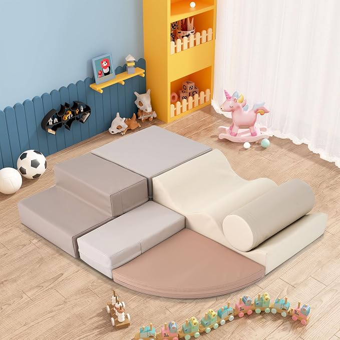 Merax Climbing Toys for Toddlers, Soft Climb and Crawl Playset Indoor Baby Soft Foam Blocks for Climbing, Crawling, 6-Piece