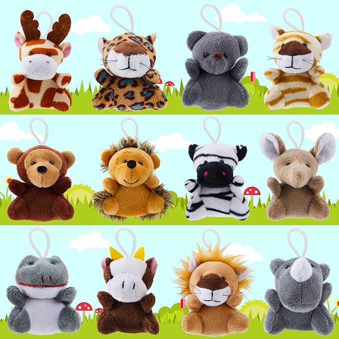 JOYIN 24 Pcs Mini Safari Animal Plush Toys (24 Units 2.4" Each), Animals Keychain Decoration for Kids, Small Stuffed Animal Bulk for Kids, Carnival Prizes, School Gifts, Halloween Goodie Bags