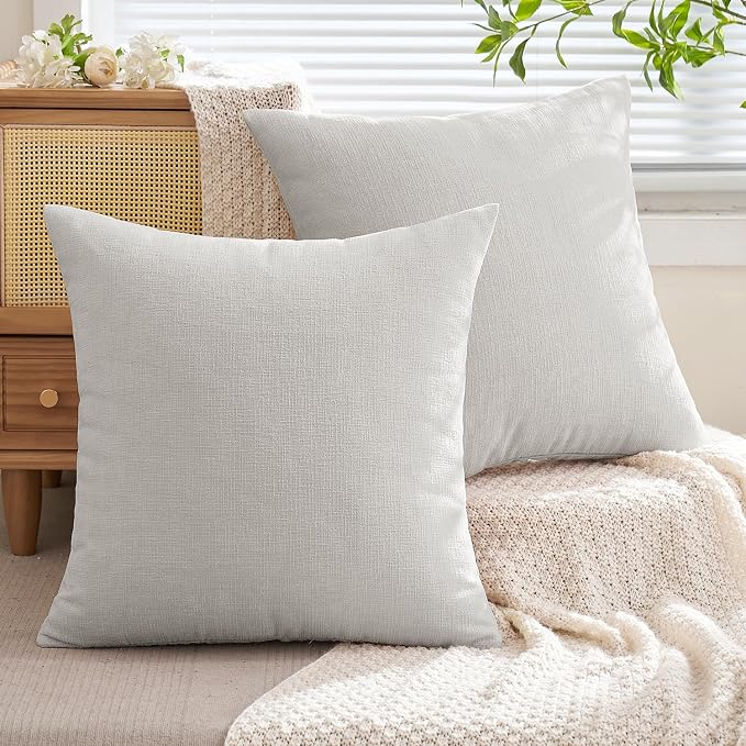 MIULEE Light Grey Chenille Couch Throw Pillow Covers, 18x18 | Set of 2, Soft Modern Farmhouse Style, Decorative Pillowcases for Sofa Living Room Bed, Home Decor