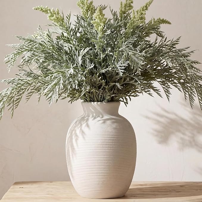 White Ceramic Vase for Flowers, 8in Waterproof Pottery Ceramic Vases | Flower Terracotta Vases for Farmhouse Table Centerpieces, Home Decor, Living Room