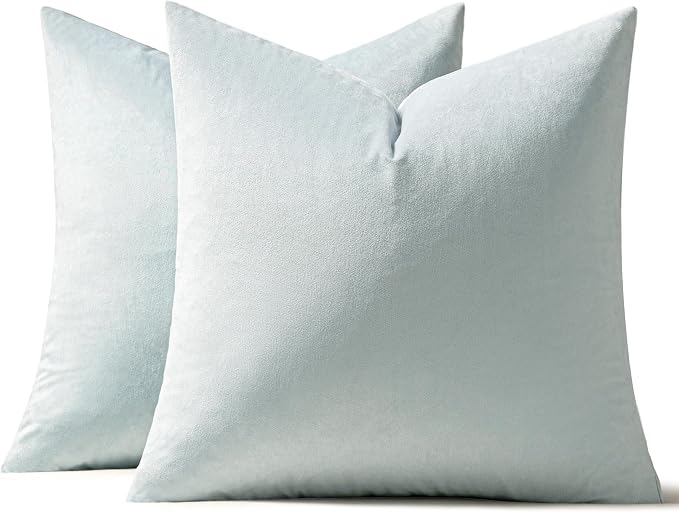 MIULEE Velvet Throw Pillow Covers 16x16 Inch Pack of 2 Light Blue | Soft Solid Small Decorative Pillow Covers, Modern Luxury Home Decor, for Couch Chair Sofa Bedroom Livingroom Car