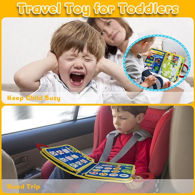 STEVE and MAGGIE Montessori Busy Board & Book - Newly Upgraded Sensory Travel Toy for Toddlers | Educational Activities to Learn Fine Motor Skills | Unisex Birthday Gift