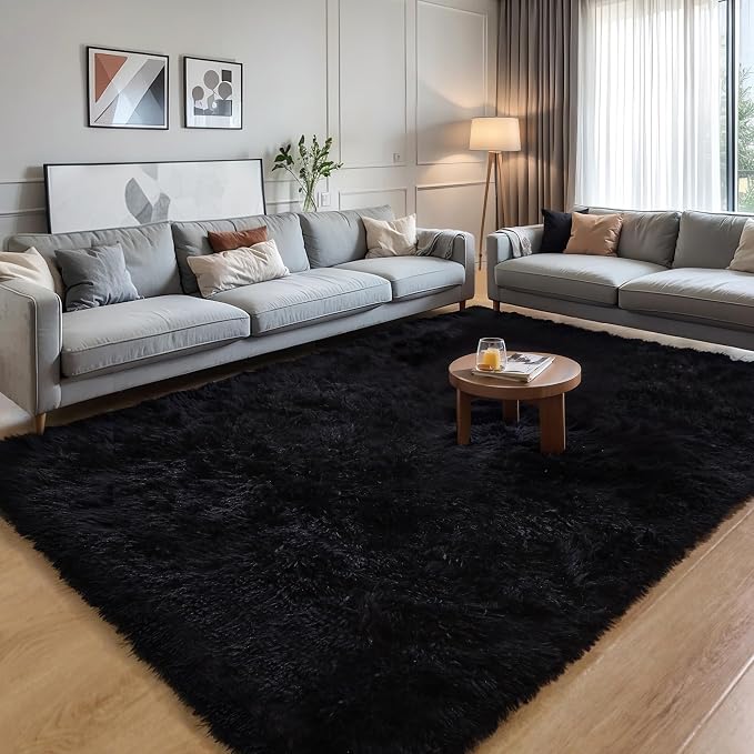 5x8 Black Fluffy Shag Rug for Bedroom, Plush Washable Carpet | Area Rug for Living Room, Kids Nursery, Boys Girls Dorm Room, Non Slip Shaggy Floor Carpet