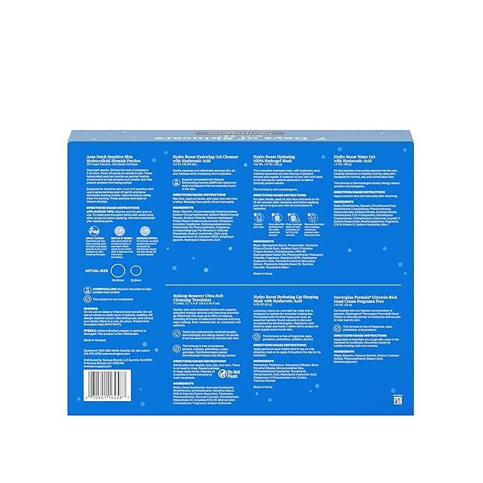 Neutrogena 7 Days of Skincare Set ($56.00 Value), Daily Skin Care Essentials – Face Wash, Facial Moisturizer, Makeup Remover Wipes, Pimple Patches & More, 7 Full & Travel Size Toiletries
