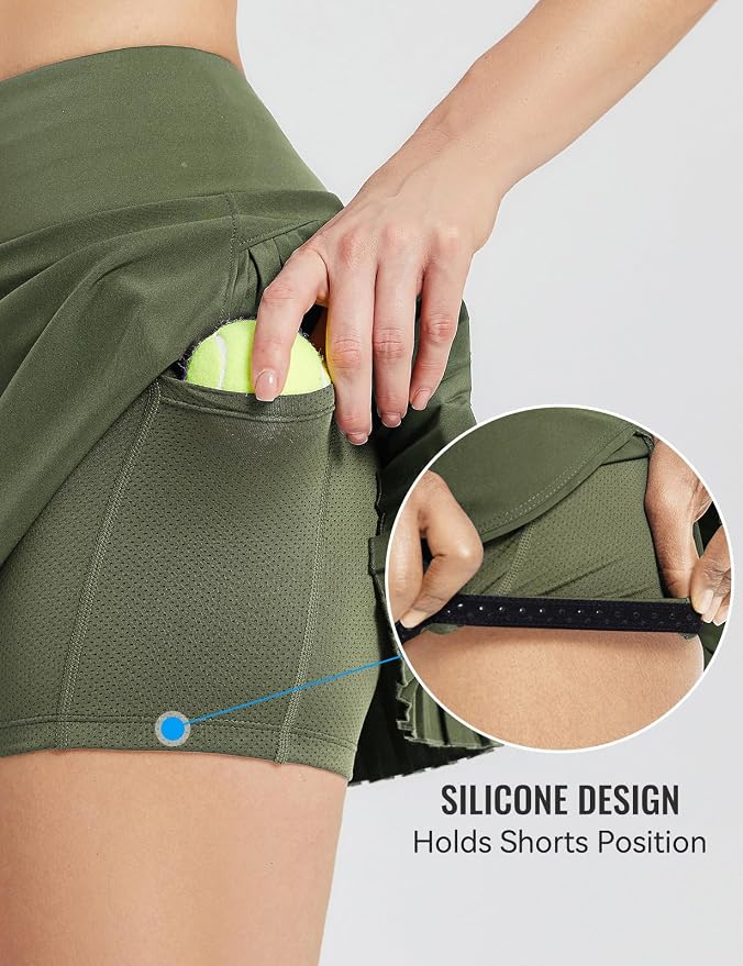 baleaf Tennis Skirt Pleated Golf Skorts with 3 Pockets | 14", Built in Shorts, High Waisted, Anti-slip Strip, Lightweight, for Athletic, Workout, Pickleball, Skorts for Women