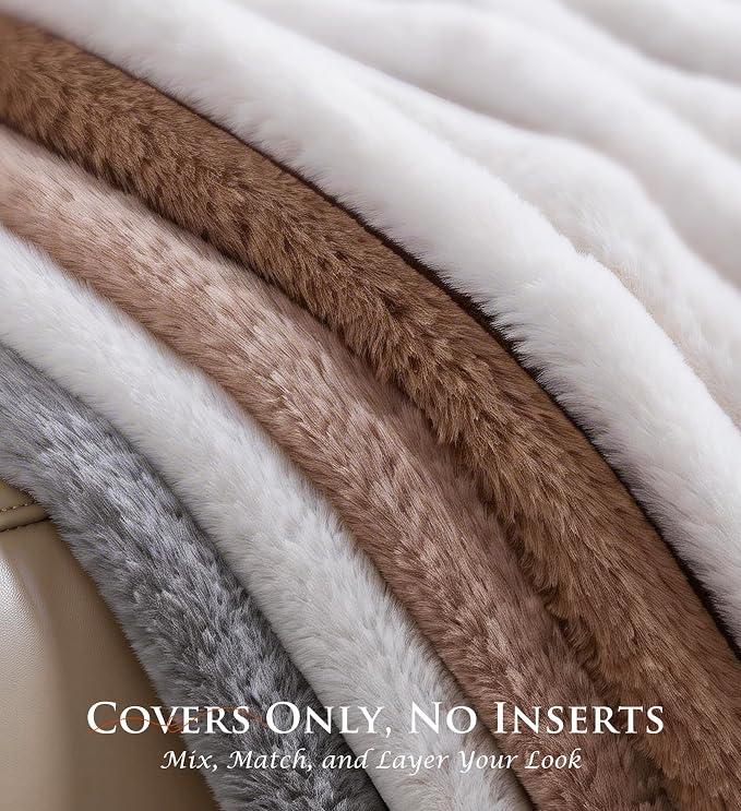 Pack of 2 Throw Pillow Covers 20x12 Decorative Solid Plush Faux Fur with Soft Velvet Back, Square Striped Cushion Cases Modern Farmhouse Home Decor for Living Room Couch Sofa Bed Apricot