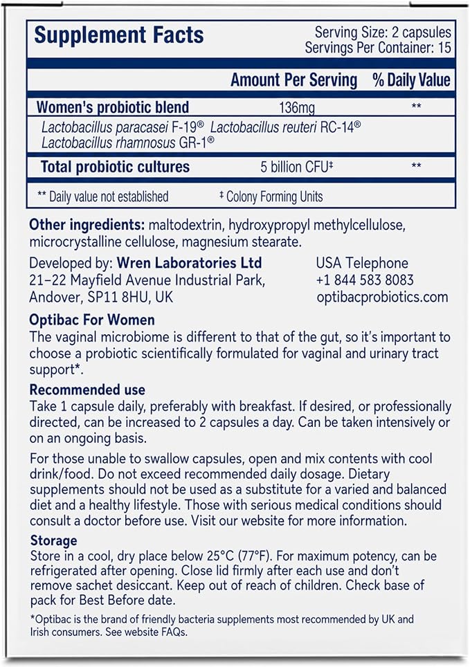 for Women - 30 Capsules Pack of 2 | Vaginal Probiotic with Lactobacillus rhamnosus GR-1 & Lactobacillus reuteri RC-14 | Supports Intimate Flora, pH Balance & Urinary Health