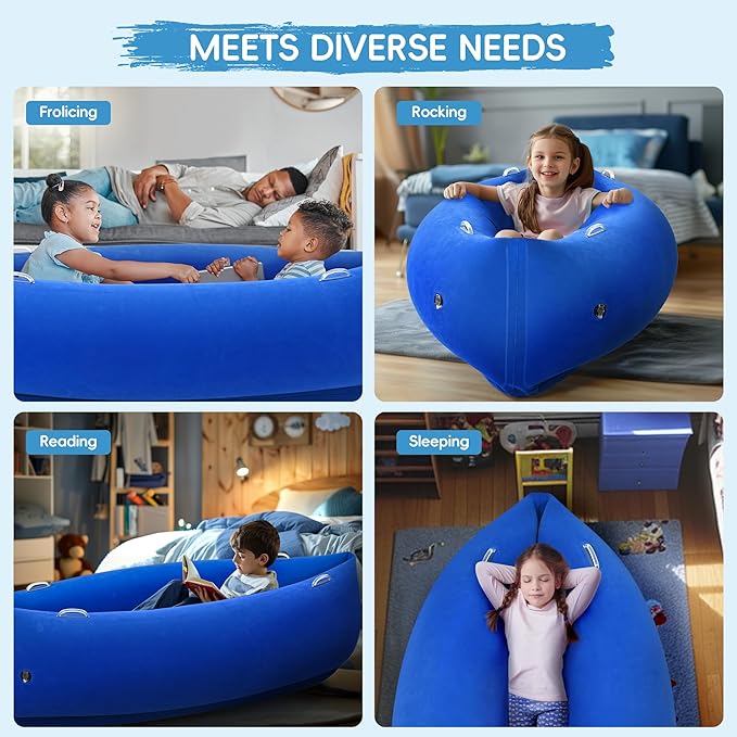 OUTREE Sensory Chair for Kids,60" Includes Electric Air Pump,Inflatable Sensory pod for Children, Sensory Toys for Kids with Autism,Sensory Peapod,Blue