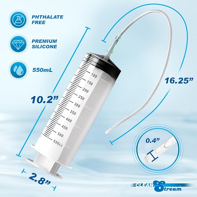 Cleanstream 500 Ml Enema Syringe With Tube For Anal Cleansing. Tapered Tip For Easy Insertion - 500 Ml, Clear