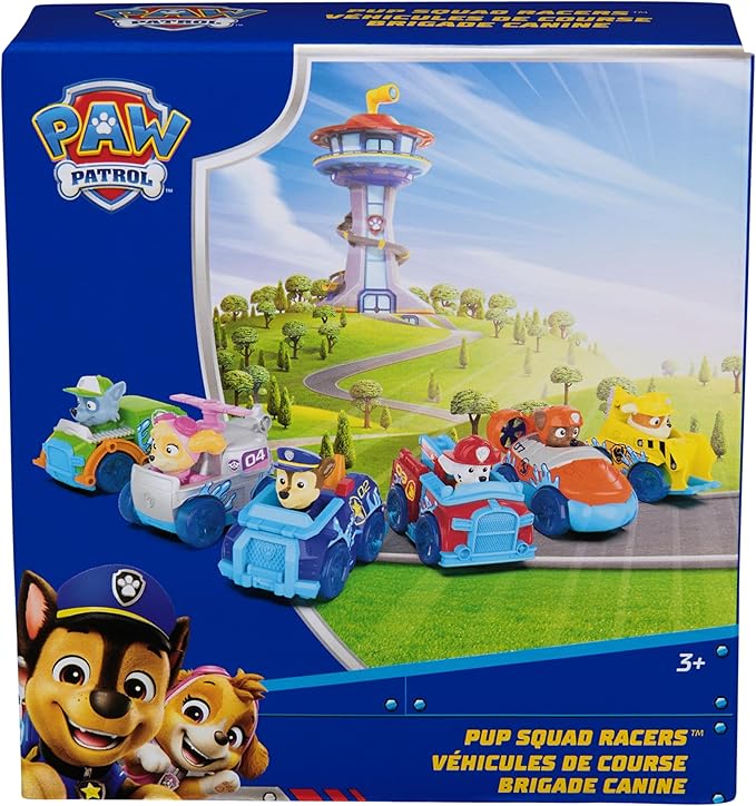 PAW Patrol Pup Squad Racers, 6-Pack of PAW Patrol Vehicles with Chase, Marshall, Skye, Rubble, Rocky, & Zuma, Kids Toys for Boys & Girls Ages 3 and Up