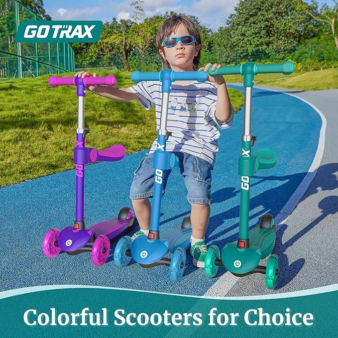Gotrax KS3 Kids Kick Scooter, LED Lighted Wheels, Adjustable Height Handlebars and Removable Seat, Lean-to-Steer & Widen Anti-Slip Deck, 3 Wheel Scooter for Kids Ages 2-8 and up to 110 Lbs